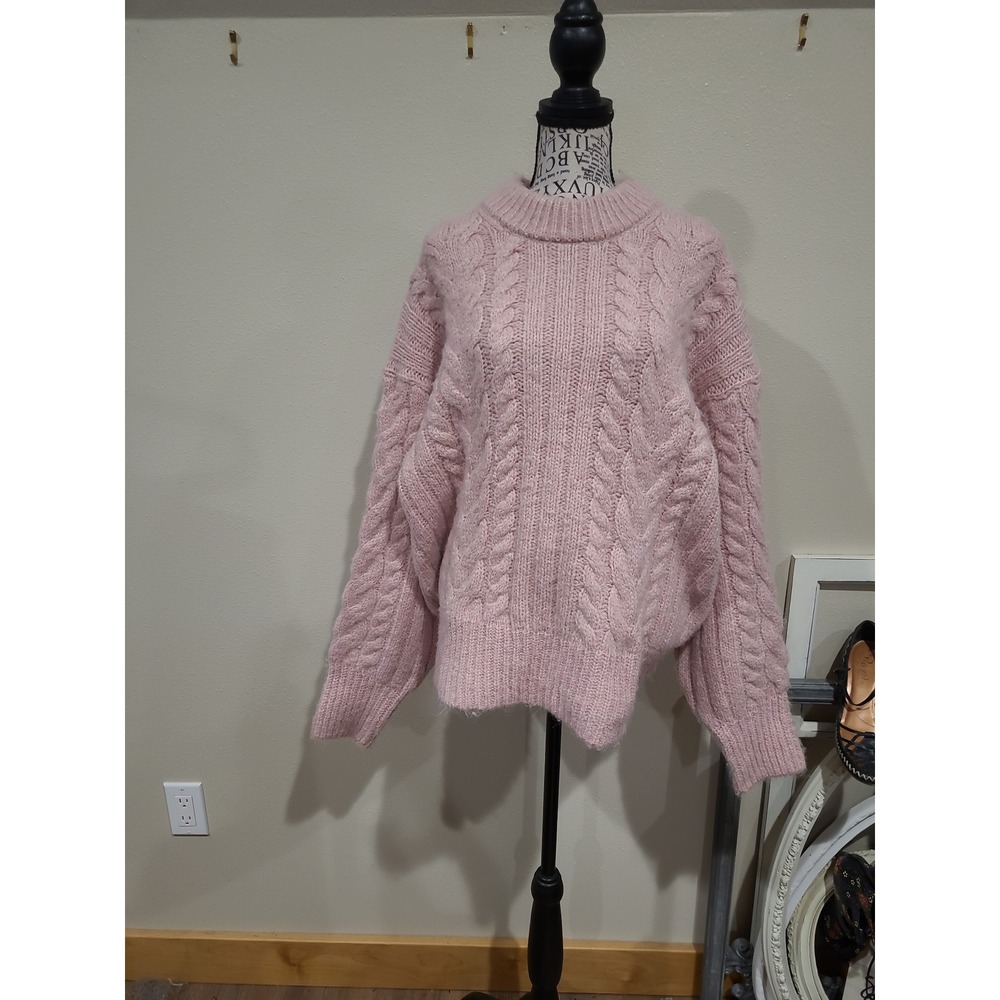 A New Day Mauve Chunky Cable Knit Crewneck Sweater Women SZ XL drop shoulder